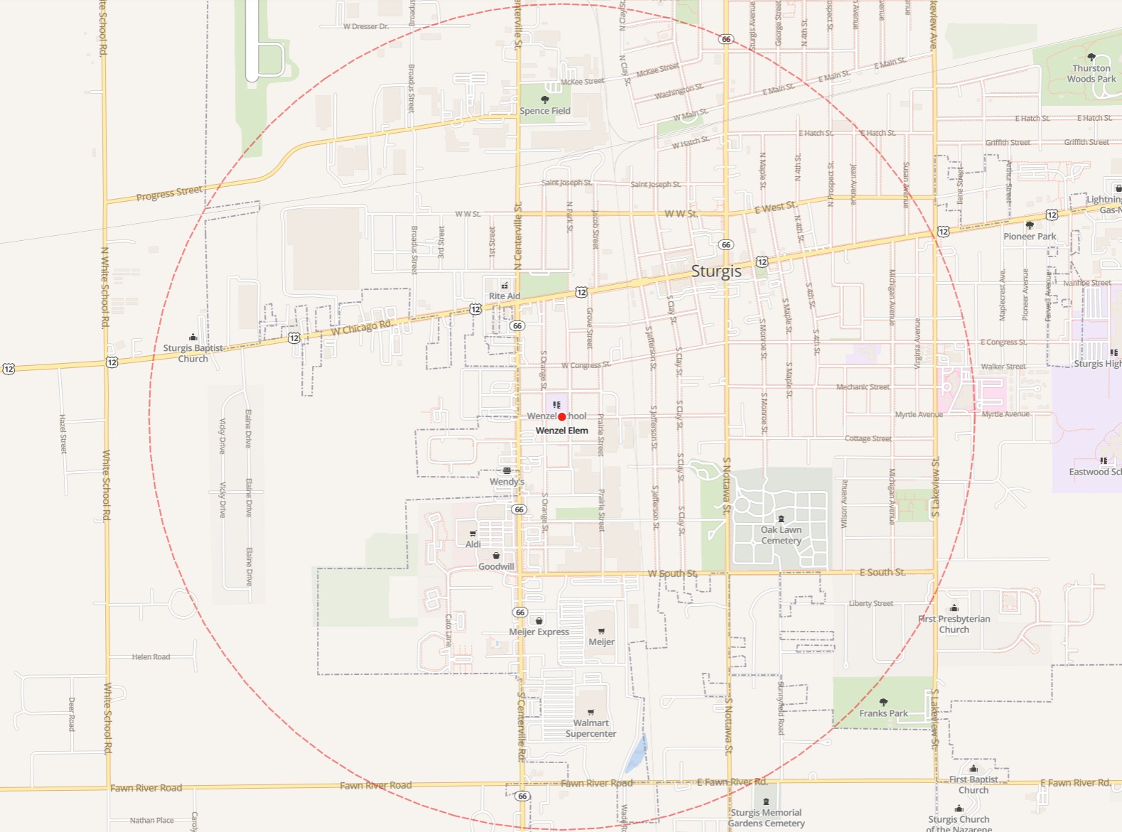 If your residence is within this circle, you are within walking distance.